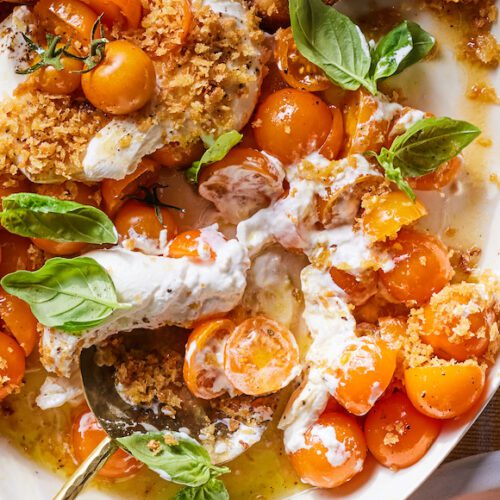 Sun Gold Tomato Caprese with Burrata from www.whatsgabycooking.com (@whatsgabycookin)