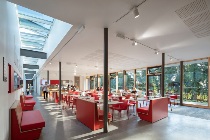 and a multitude of rooms are incorporated, from classrooms to communal cafe areas. Image Credit: GILLIAN HAYES