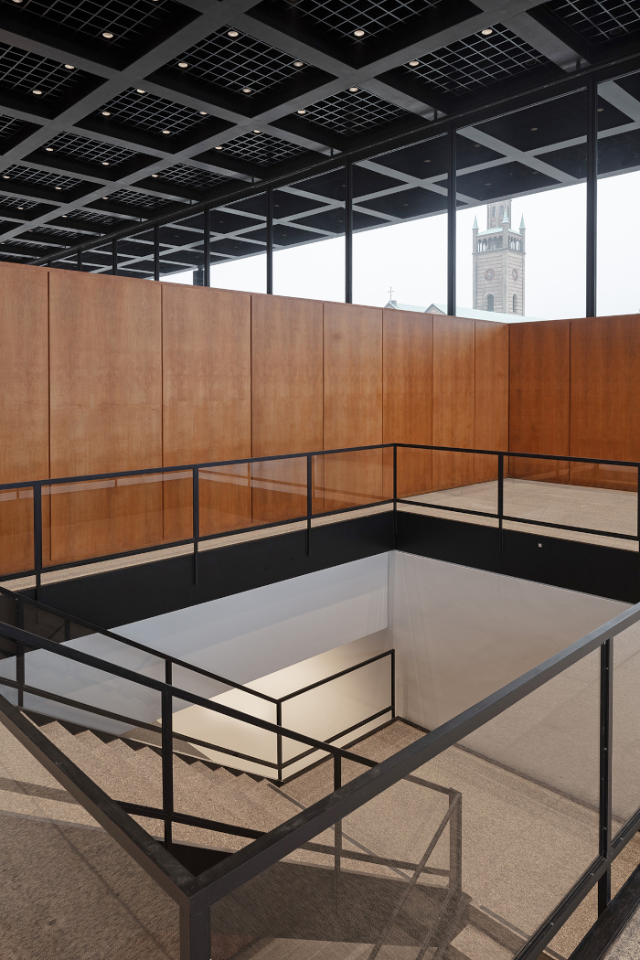 The ground floor of the Neue Nationalgalerie, where Mies’s staircase leads down to the artwork it houses.