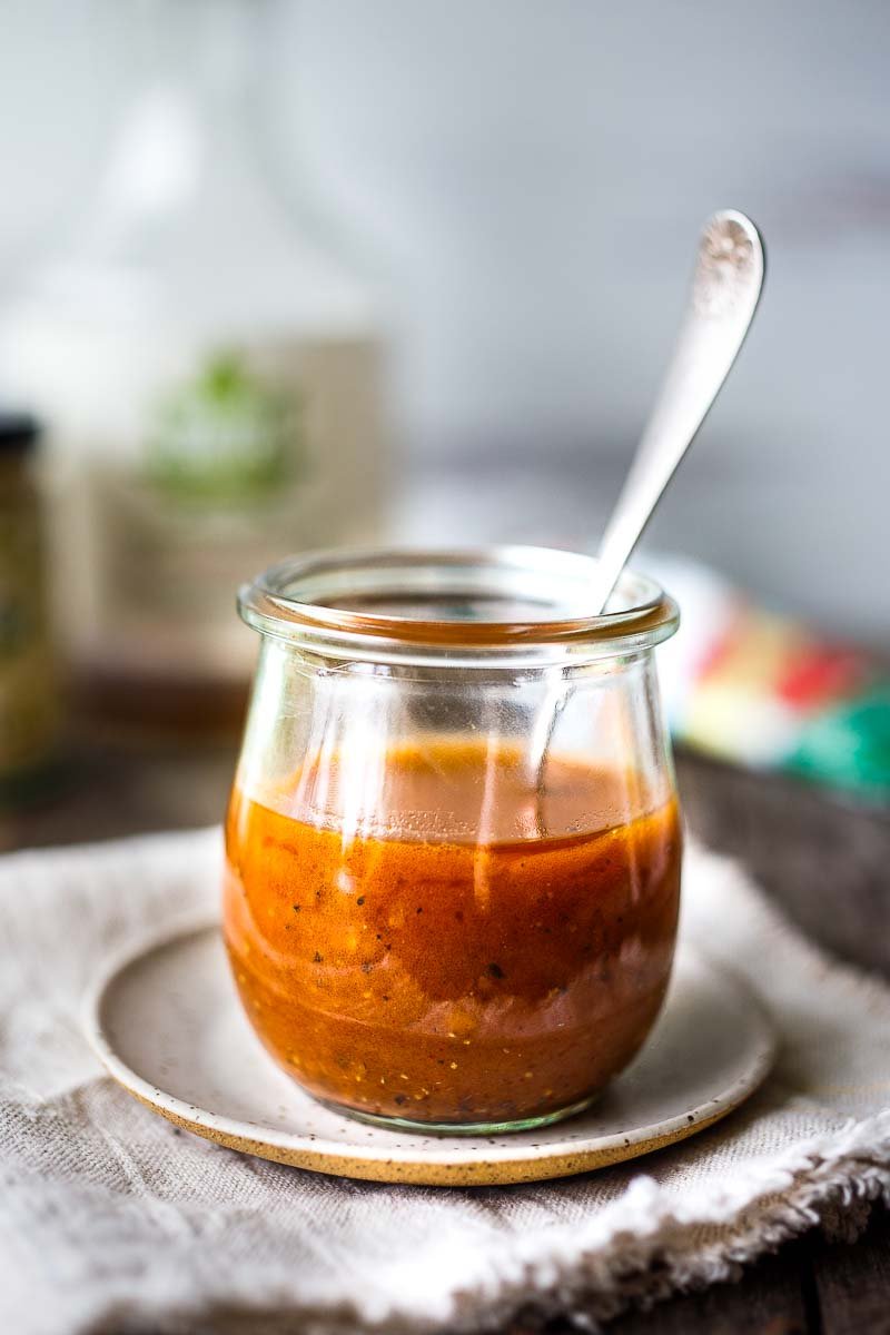 This easy homemade French Dressing is rich and tangy, with a hint of sweetness and can be made in five minutes, using simple pantry ingredients! Vegan and gluten-free!